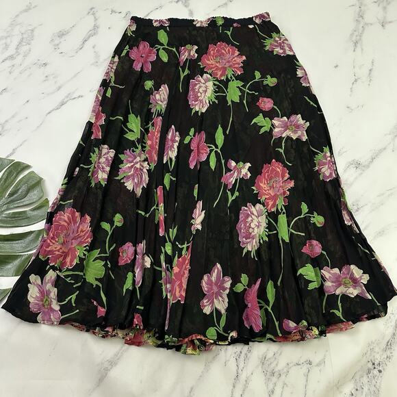 Coldwater Creek Vintage y2k Reversible Midi Skirt Size XL P Black Pink Floral - Picture 6 of 16